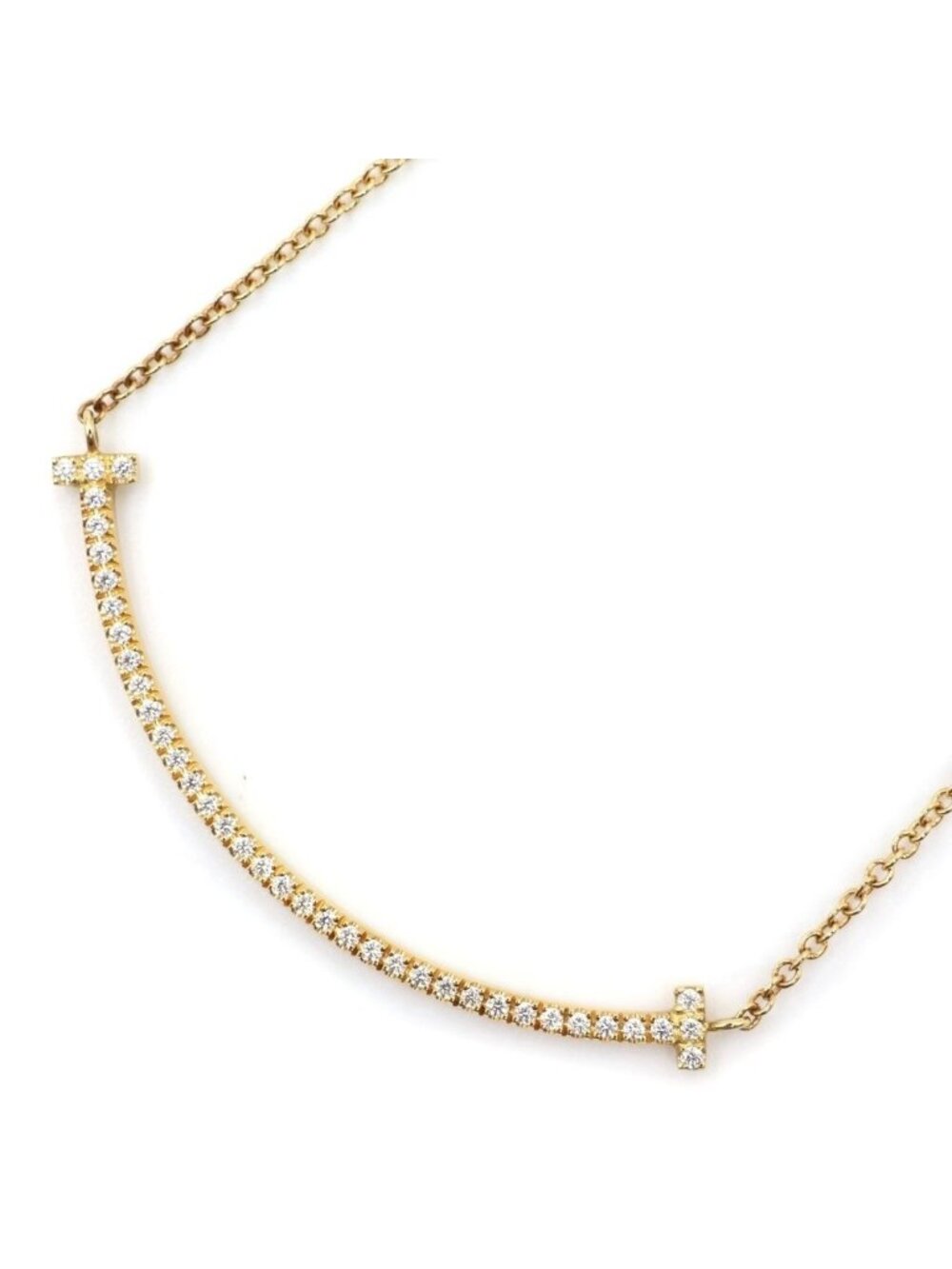 Tiffany & Co T Smile Small Diamond Pendant Chain Gold